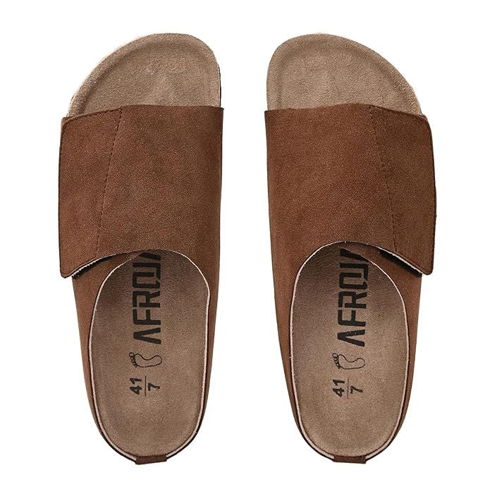 AFROJACK Men's Orginal Leather Sandals | Casual Slider Cork Sandals